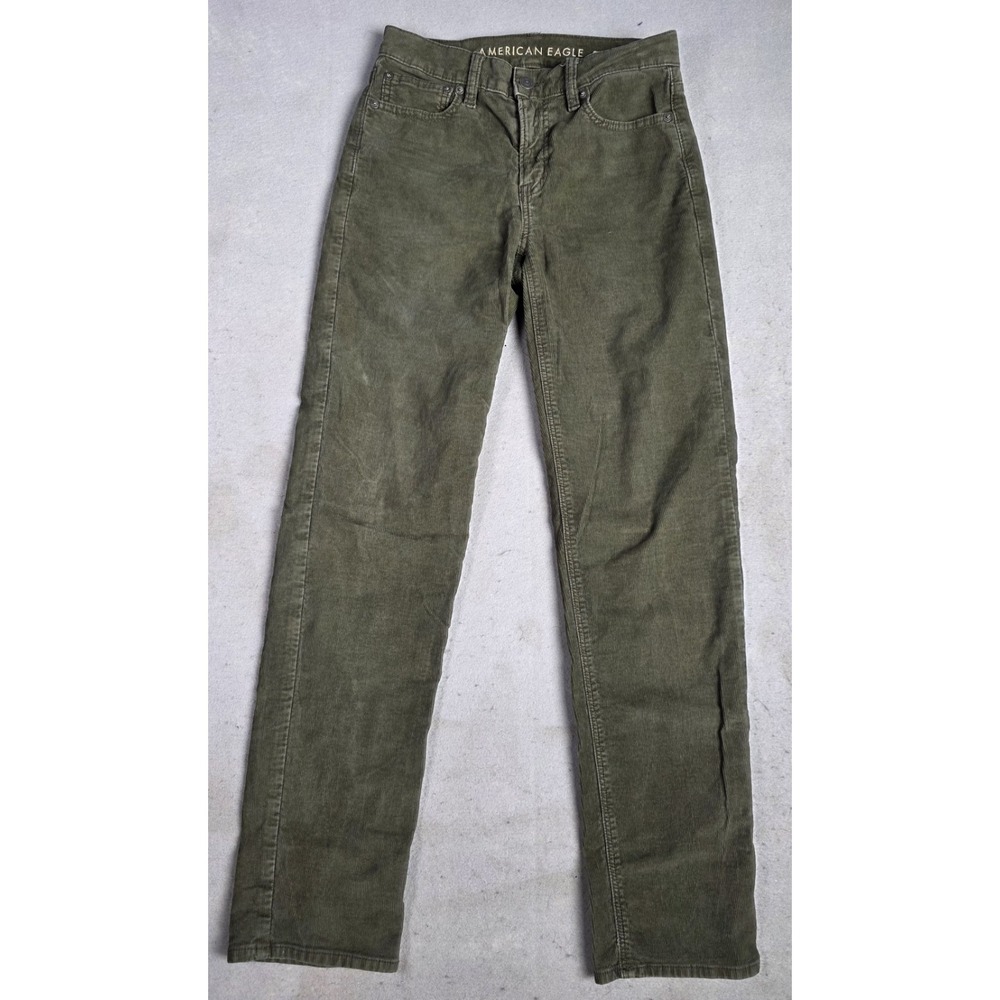 Women's American Eagle Stretch 90's Straight Corduroy Jeans Size 0 Regular Green